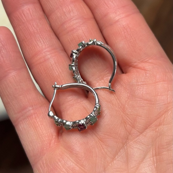 Elegant Natural Emerald, Garnet & Peridot Earrings in 925 Sterling Silver - Picture 4 of 7